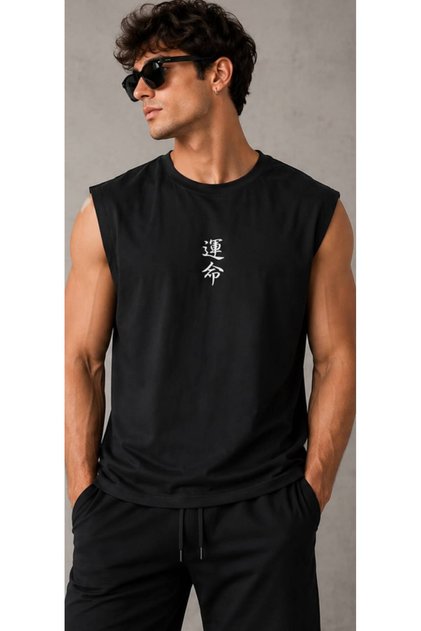 Printed Sleeveless Men's Zero Sleeve Sportswear Regular Tank Top T-Shirt
