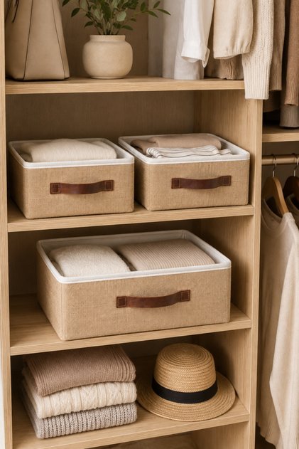 3-Piece Lidless Jute Organizer 2m + L Size 30X23X13 cm + 35X26X15 cm In-Cabinet Shelf Bathroom Organizer