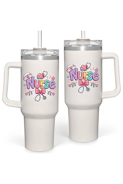 40oz Stainless Steel Insulated Nurse Mug with Handle and Lid and Straw Lids, Travel Mug for Water, Iced Tea, Coffee, Gift
