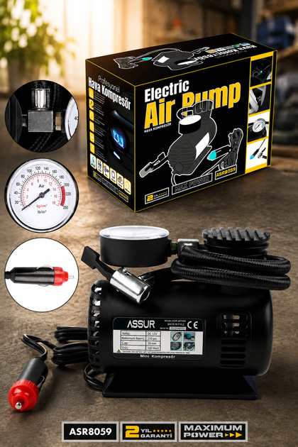 12v Çakmaklık Girişli Ledli 250 psi Mini Hava Kompresörü