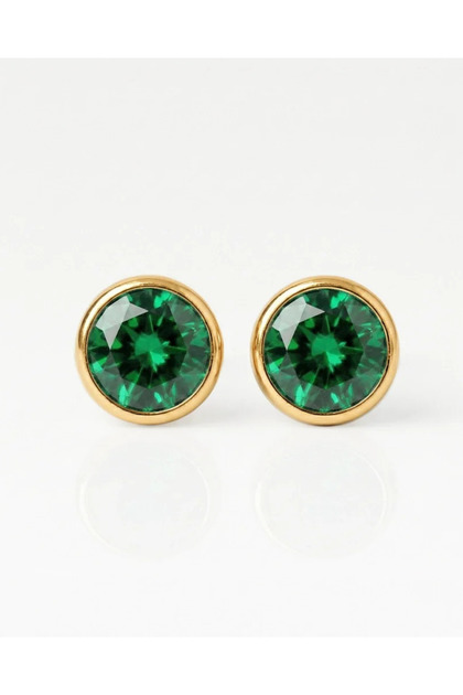 24 Ayar Altın Kaplama Cerrahi Çelik Birthstone Küpe | Steril Hipoalerjenik Küpe