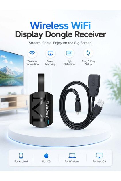 Wireless WiFi Display Dongle Receiver 1080P HD Screen Mirroring Adapter for iOS Android Windows Mac and Smart TV