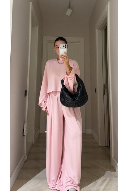 Pink Bat Sleeve Detailed Trousers Set - 4025