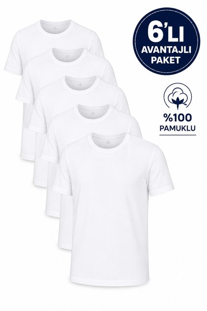 Men's White 6-Pack 100% Cotton Combed Cotton T-Shirt 1007
