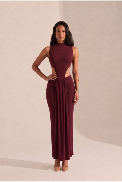 Kenza Halter Yaka Bordo Elbise
