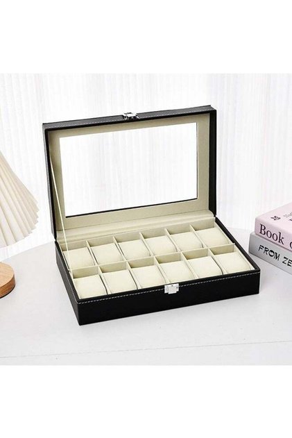 Watch Box PU Leather Watch Jewelry Storage Box Household Watch Collection Box 12-Digit High-End Business Watch Transparent Display Box