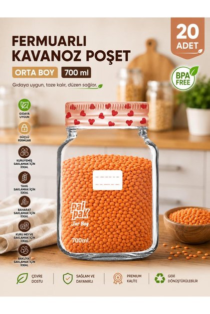 Heart Patterned Jar Appearance Storage Bag (15X22 cm - 700 ml) 20 Pieces