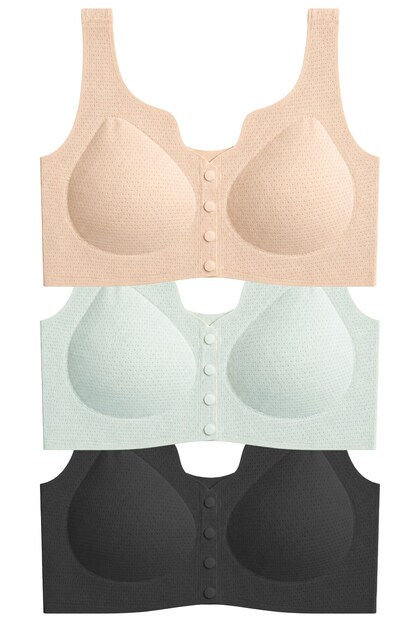 Seamless Bra - Virela | Lazer Kesim Önden Düğmeli Toparlayıcı Büyük Beden Kadın Sütyen 3'lü Paket