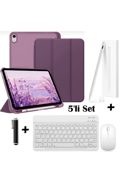 iPad 11. Nesil A16 /10. Nesil 10.9 Uyumlu Flip Kılıf + Bluetoothlu Klavye Mause + Avuç içi Red Kalem 5'Li Set