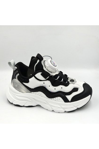 Jelly Siyah Beyaz Makara Bağcıklı Kız Çocuk Sneaker Spor Ayakkabı