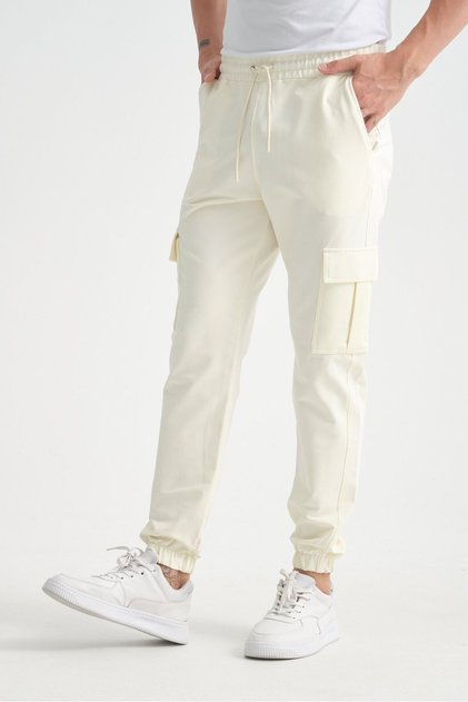 Ecru Men's Cargo Pocket Elastic Waist Sweatpants