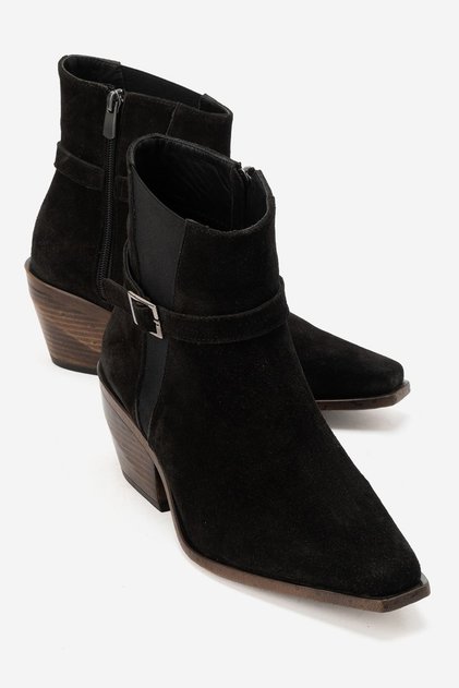 Warpille Women's Genuine Leather Boots Black Suede