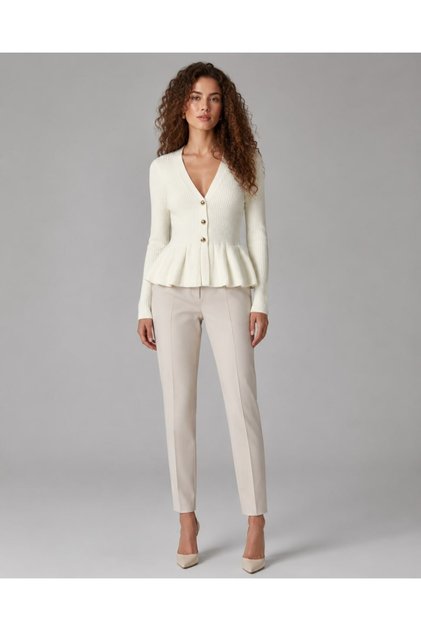 V-Neck Buttoned Ribbed Knit Cardigan with Flywheel Detail Aw26Hi0004