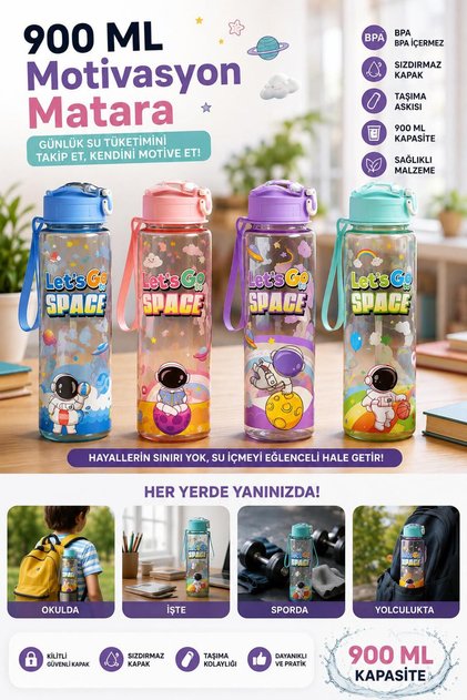 900 ml Figürlü Matara (pembe)