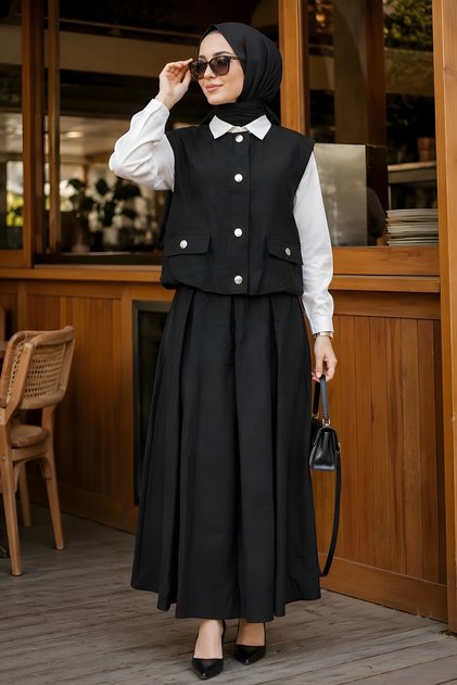 Black Vest Skirt Suit