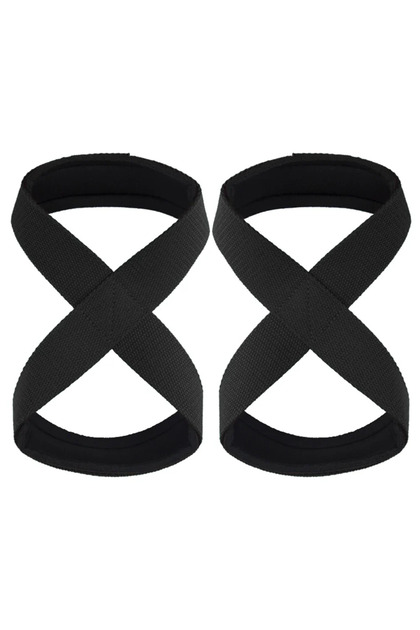 BLACK Padded Figure 8 Straps Deadlift Weight Lifting Wrist Straps Power Lifters Workout Pull-ups Hor