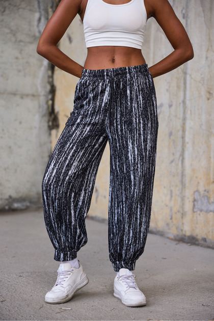 Women's Patterned Trousers with Elastic Waist and Cuffs