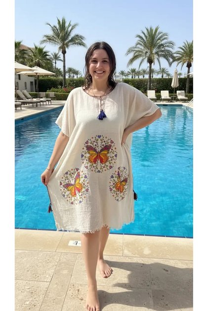 Cotton Bohemian Patterned Muslin Cotton Pareo Beach Dress Kimono – Standard Size