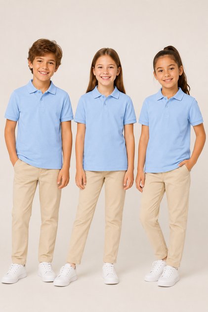 Children's Unisex 3-Piece Polo Collar Short Sleeve School T-Shirt 100% Cotton 2-14 Years