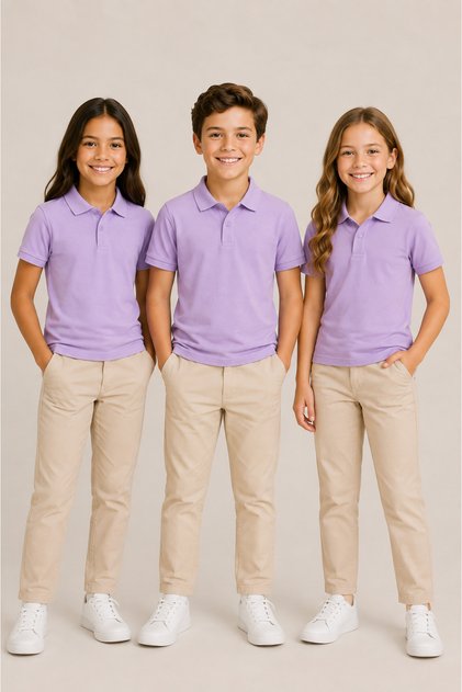 Children's Unisex 3-Piece Polo Collar Short Sleeve School T-Shirt 100% Cotton 2-14 Years