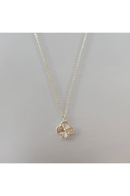 Özel Seri 14K Altın Kaplama Lazer Kesim Yonca Kolye (48 cm)