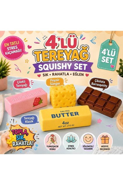 Butter Yeni Seri Sukuşi Klasik,Çilek,Peynir,Çikolata Butter Stres Oyuncağı Tereyağı