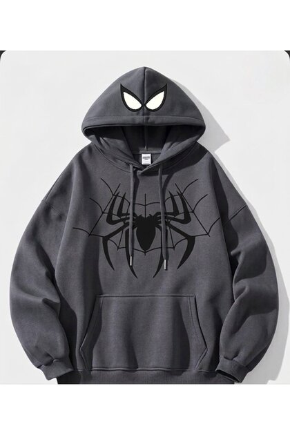 Spider Printed Oversize Unisex Hooded Sweatshirt