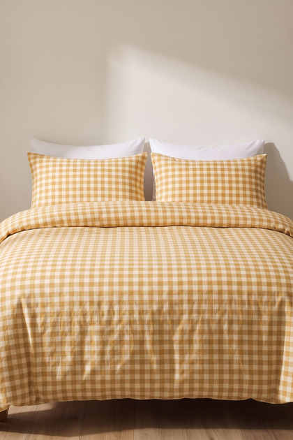Gingham Double Duvet Cover Set |   Cotton |   200X220 cm Duvet Cover, 2 Pieces 50X70 cm Pillowcases |   Stylish and Elegant