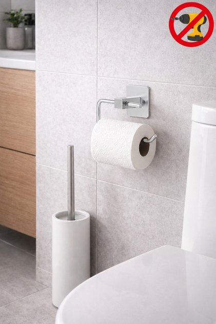 Square Adhesive Chrome Open Toilet Paper Holder Wc Paper Holder