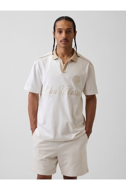 Erkek Beyaz Relaxed Logo Rugby Polo T-Shirt
