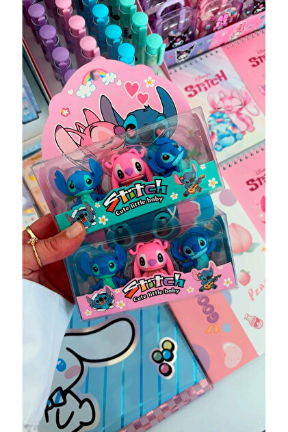 1 paket (3 adet) stitch silgi seti , karakterli silgi paketi