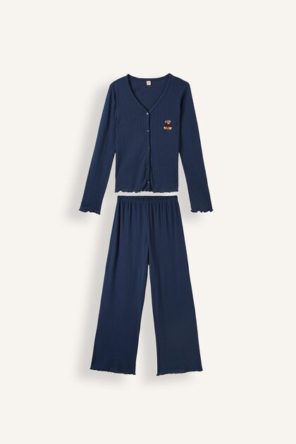 Regular Fit Uzun Kollu Hırka Üst Geniş Paça Alt Pijama Takımı H4375AX26AU