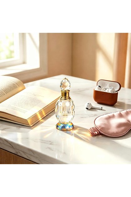Luxurious 3ml Crystal Diamond-Shaped Empty Oil Bottle, Gold Accented Refillable Perfume Atomizer, Decorative Glass Vial for Essential Oils. Portable, Ideal for Everyday Carry & Elegant Gifting in UAE.
