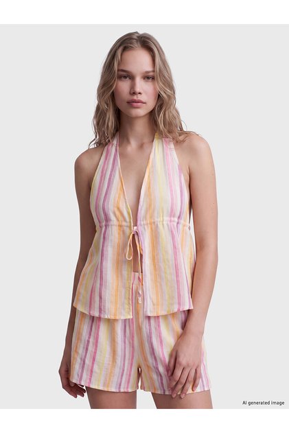 Alita City Striped Women's Beach Dress with a Tie