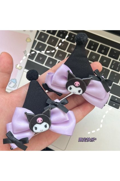 2pcs Sanrio Kuromi Ear Hair Clip Cute Kawaii Cartoon Bow Side Hairpin Hair Accessories Anime Headwea