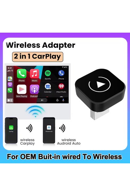 2IN1 CarP Auto USB 2 in 1 Wireless CarPlay Adapter Plug & Plug Auto Connect No Delay Converts Wired