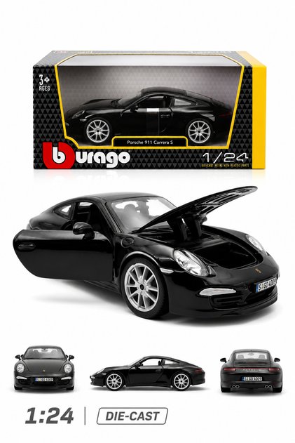 1:24 Porsche 911 Carrera S Black Diecast Model Car
