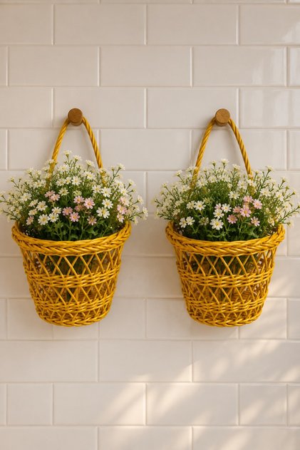 Favorite 2 Pieces 9247 Hangable Rattan Flower Pot Decorative Basket Organizer Basket