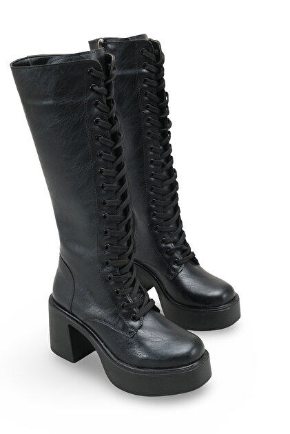 Celeste Lila Kadın Topuklu Çizme 0012304 Siyah