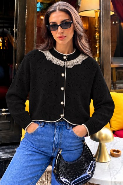 Women's Stylish Lace Detailed Buttoned Sports Jacket