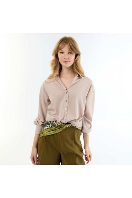 Plain Flowy Blouse Beige