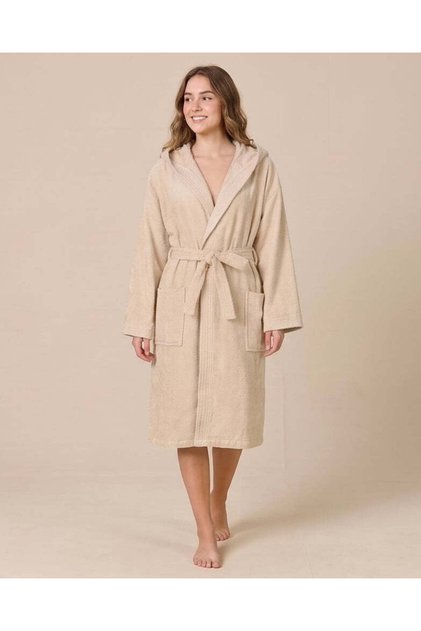 Beige Hooded Bathrobe XXL 122cm