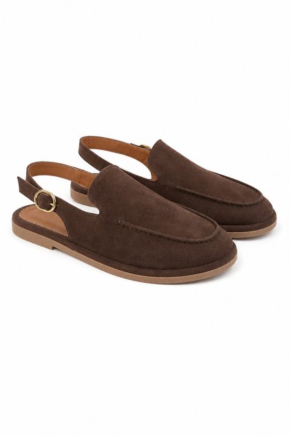 Sorelia Women's Genuine Suede Leather Buckle Closed Toe Sandals Dark Brown