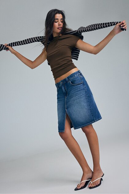 Midi denim etek