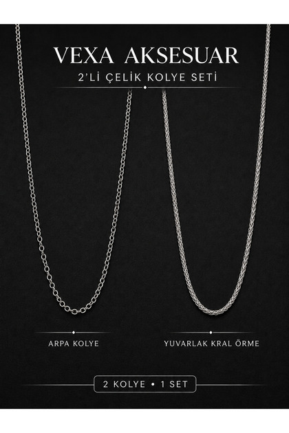 2-Piece Steel Necklace Set 316L Tarnish-Resistant Steel Barley and Round King Knitted Chain
