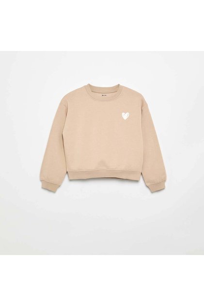 Fleece Sweatshirt With Chest Print Beige