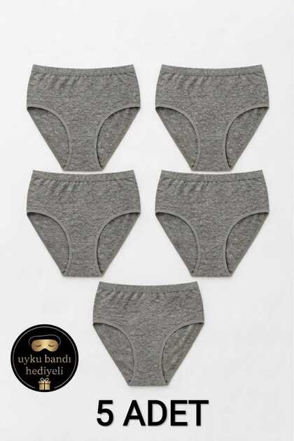 Women's Panties 5-Pack Gray Large Size High Waist 100% Cotton Ribbed Comfortable Cut - with Sleep Band Gift