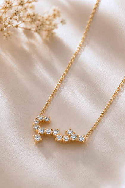 925 Ayar Gümüş Gold Kaplamalı Minimal Arapça Aşk Kolye