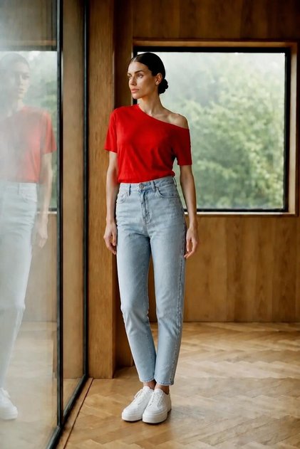 Ice Blue Color, High Waist, Fit Mom Leg Jeans New Season
