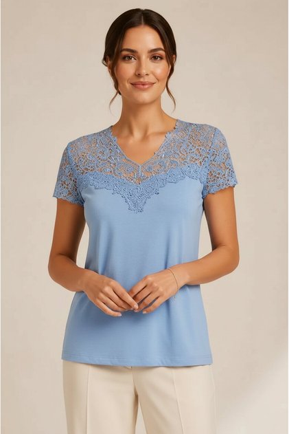 Women's Lace Collar Half Sleeve Sporty Stylish Curve Plus Size Viscose Blouse